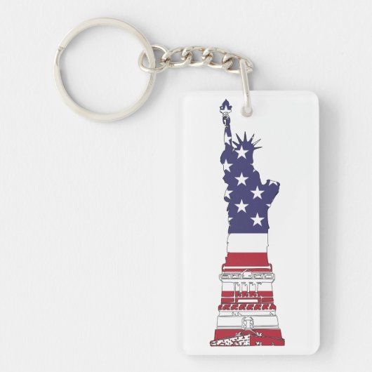 自由の女神，アメリカ国旗，星ストライプ像 キーホルダー (正面)