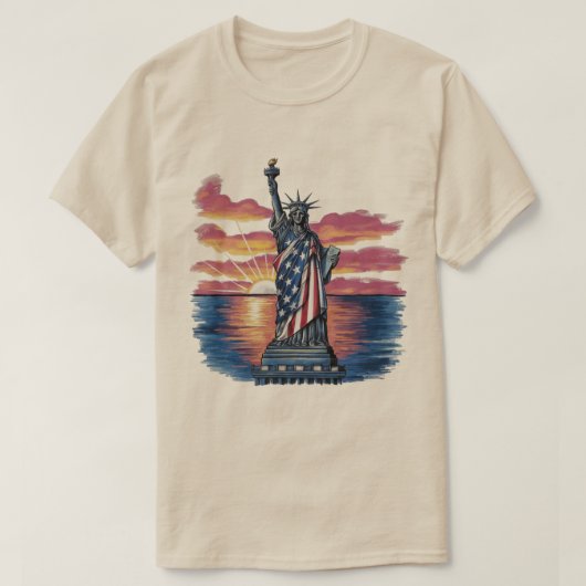 自由の女神 アメリカ国旗 Tシャツ (デザイン正面)