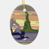 自由の女神，ニューヨーク，ヴィンテージ旅行 セラミックオーナメント (裏面)