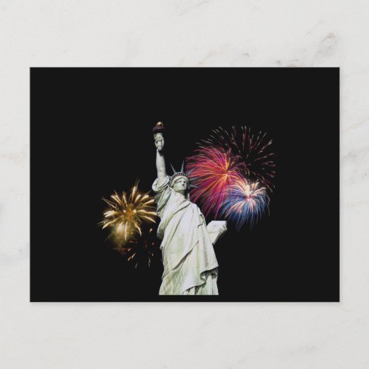自由の女神 – 花火の背景 ポストカード (正面)