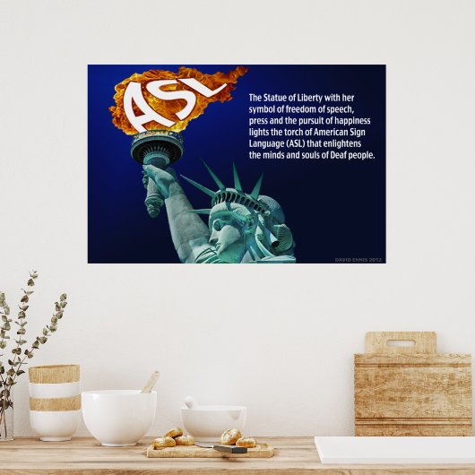 自由の女神ASLのための彼女のトーチ36"x24" ポスター (キッチン)