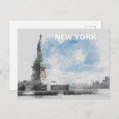 自由の女神USAホリデー – マンハッタンNYC シーズンポストカード (正面/裏面)