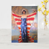 自由の愛国心が強い米国旗のヴィンテージの女性 カード (黄色い花)