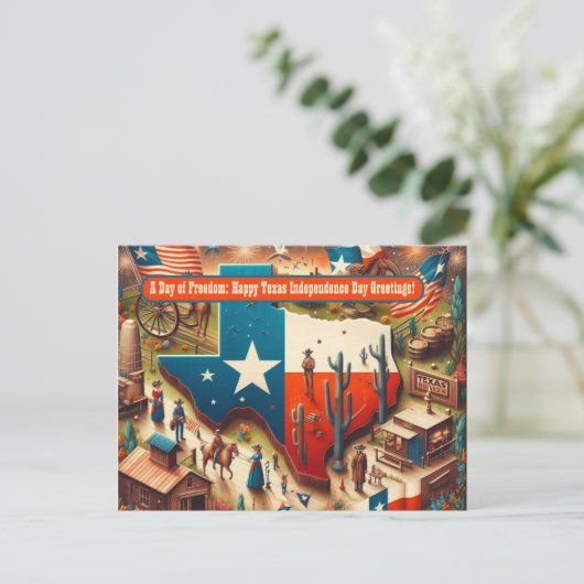 自由の日テキサス州独立記念日のご挨拶 ポストカード (スタンド正面)
