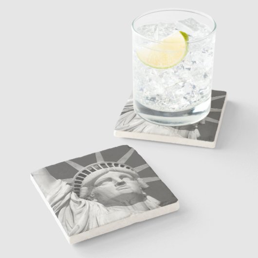 自由の白黒の像 ストーンコースター (横)