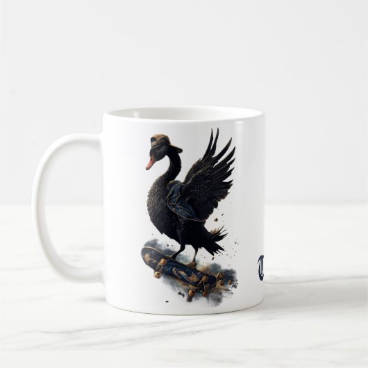 自由の翼スケートボード上の黒い白鳥。 コーヒーマグカップ (左)