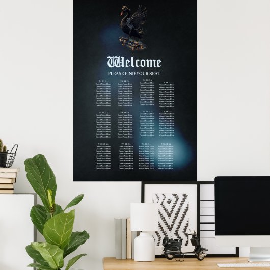 自由の翼スケートボード上の黒い白鳥。 ポスター (ホームオフィス)