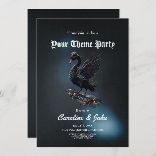 自由の翼スケートボード上の黒い白鳥。 招待状 (正面/裏面)