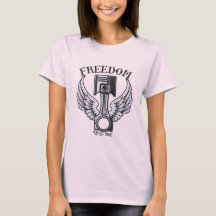 自由の翼 ピストン ヴィンテージ オートバイ Tシャツ