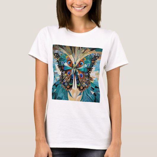 自由の翼:女性の蝶ティー Tシャツ (正面)