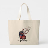 自由の蝶 | 愛国的な赤、白、青 ラージトートバッグ (裏面)