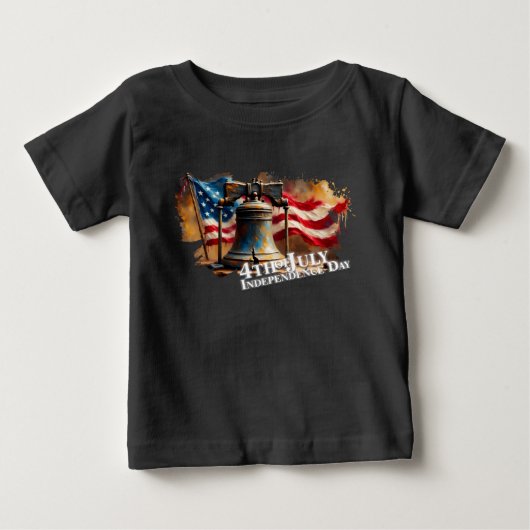 自由の鐘アート 7月4日の独立記念日のお祝いに ベビーTシャツ (正面)