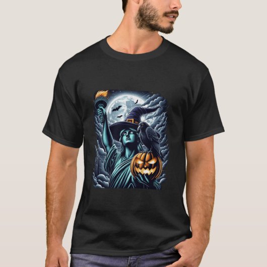 自由の魔女ハットハロウィンフェミ不気味ン像 Tシャツ (正面)