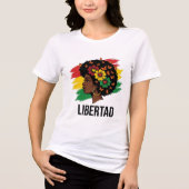 自由の黒人女性と蝶と花 トライブレンドTシャツ (正面)