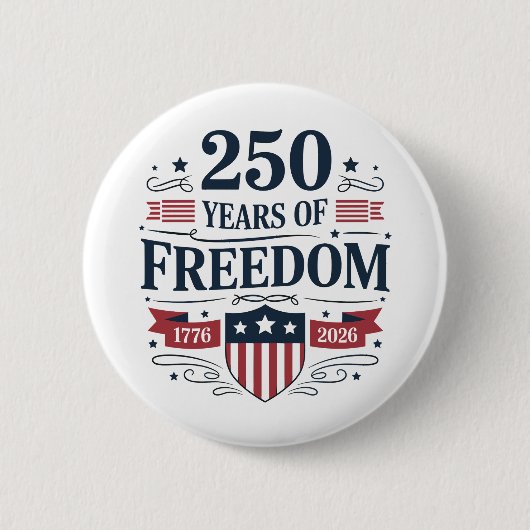 自由の250年 1776年 2026年 250周年 7月4日 缶バッジ (正面)