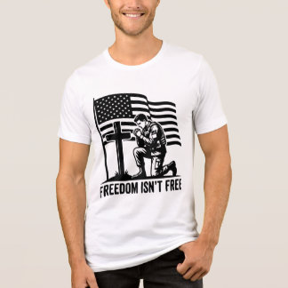 自由は無料ではない ひざまずく兵士 愛国 トライブレンドTシャツ
