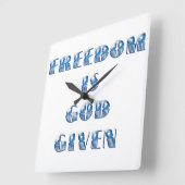 自由は神与えだ青 スクエア壁時計 (傾斜)