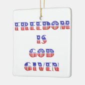 自由は神、赤与え白、青 セラミックオーナメント (左)