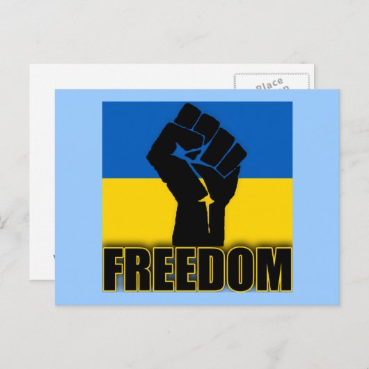 自由への拳を持つウクライナ国旗 ポストカード (正面/裏面)