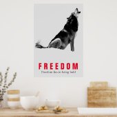 自由やる気を起こさせる引用文ウルフポップ・アートのアートグレーレッド ポスター (キッチン)