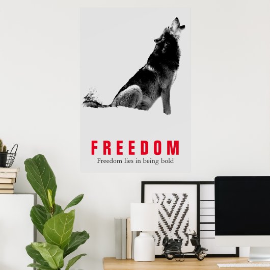 自由やる気を起こさせる引用文ウルフポップ・アートのアートグレーレッド ポスター (ホームオフィス)