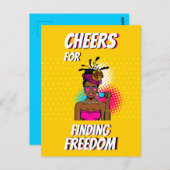 自由を見つける応援女性の幸せなカラフル ポストカード (正面/裏面)