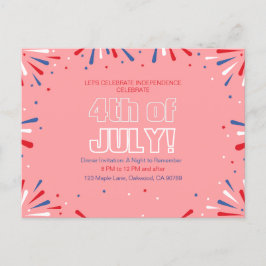 自由を輝かせ7月きらめく4日 インビテーションポストカード