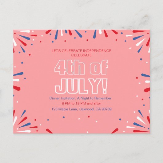 自由を輝かせ7月きらめく4日 インビテーションポストカード (正面)