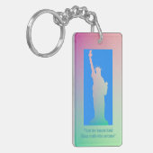 自由カスタマイズのピンク色の緑の虹の像 キーホルダー (正面左)