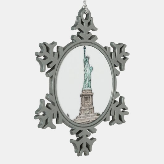 自由カスタムの女神ニューヨーク市クリスマス スノーフレークピューターオーナメント (左)