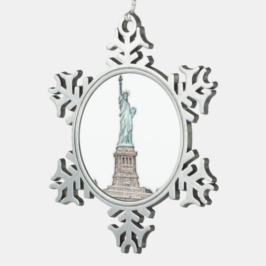 自由カスタムの女神ニューヨーク市クリスマス スノーフレークピューターオーナメント (右)
