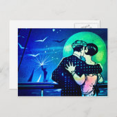 自由キスをするの女神の月明かりの中 ポストカード (正面/裏面)
