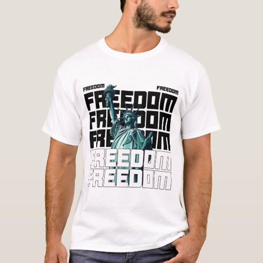 自由タイポグラフィと自由の女神 Tシャツ (正面)