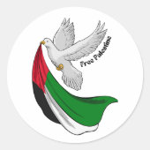 自由パレスチナ国旗ホワイトドーブ和平 ラウンドシール (正面)
