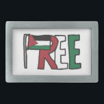 自由パレスチナ 長方形ベルトバックル<br><div class="desc">パレスチナ国旗と「REE」の文字は、抗議の「自由なパレスチナ」のイメージを構成している。意図的な声明や怒りの叫び – カラフルと効果的なスローガン画像。</div>