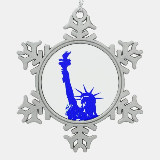 自由ポップ・アートのの青い芸術像 スノーフレークピューターオーナメント (正面)