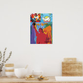 自由モダン像ウォーター色赤いハート鳩 ポスター (キッチン)