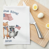 自由リングや輪森林動物の愛国的バーベキュー キッチンタオル (四つ折り)