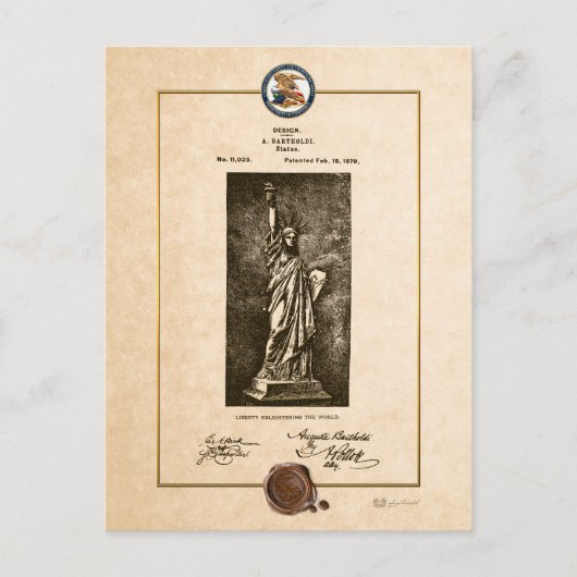 自由ヴィンテージ特許文書 ポストカード (正面)