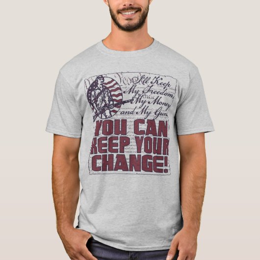 自由保だ。お金と銃 Tシャツ (正面)