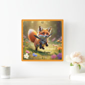 自由奔放キツネ スクエア壁時計 (ホーム)