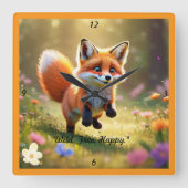 自由奔放キツネ スクエア壁時計 (正面)