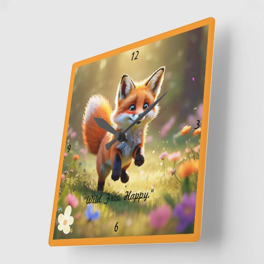 自由奔放キツネ スクエア壁時計 (傾斜)
