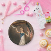 自由女性イーグルアメリカ国旗USA油彩画 ペーパープレート (パーティー)