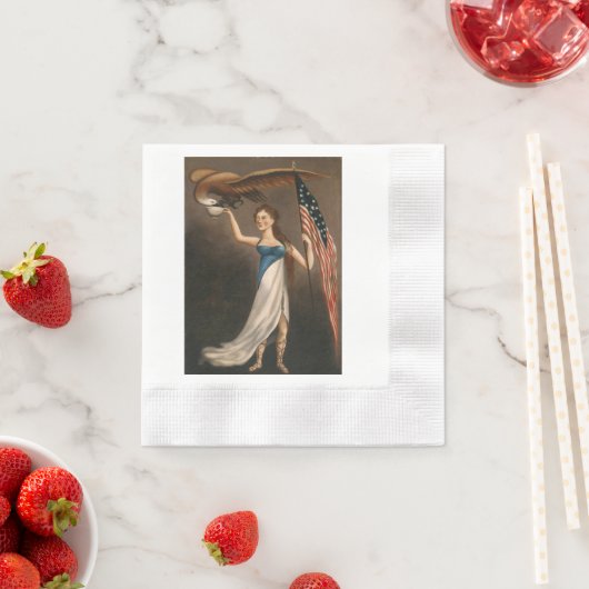 自由女性イーグルアメリカ国旗USA油彩画 縁ありカクテルナプキン (インサイチュ)