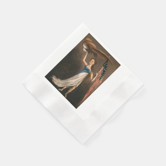 自由女性イーグルアメリカ国旗USA油彩画 縁ありカクテルナプキン (角)