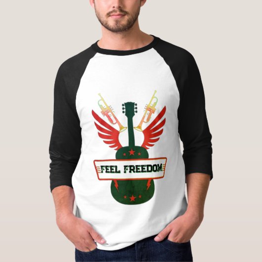 自由感じラグランティー | フリーフィット男性の3/4スリーブ Tシャツ (正面)