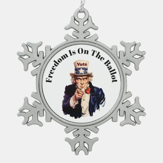 自由投票は2026年 スノーフレークピューターオーナメント (正面)