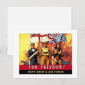 自由海軍、陸軍、空軍のリクルティのためのヴィンテージ ポストカード (正面/裏面)