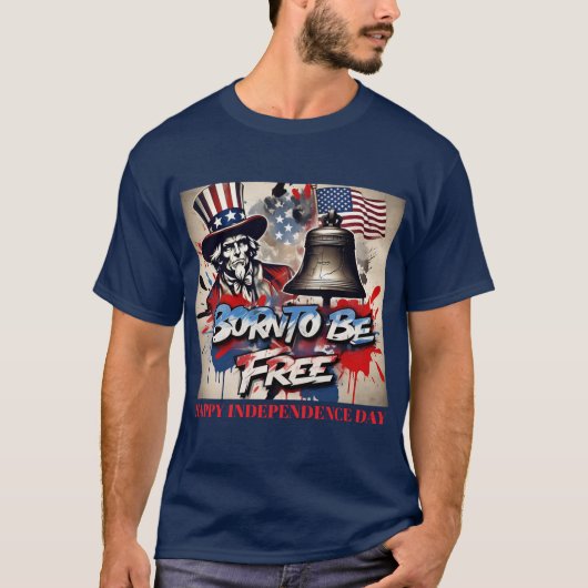 自由生まれに:アンクルサム・アートカスタム Tシャツ (正面)